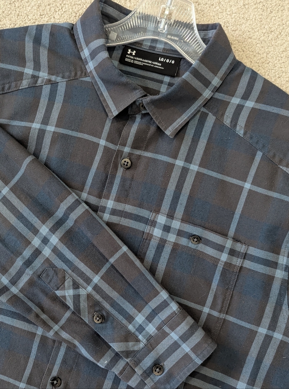 Under Armour Men's Tradesman Flannel 2.0 Shirt Stretch Grey/Blue Plaid Sz L